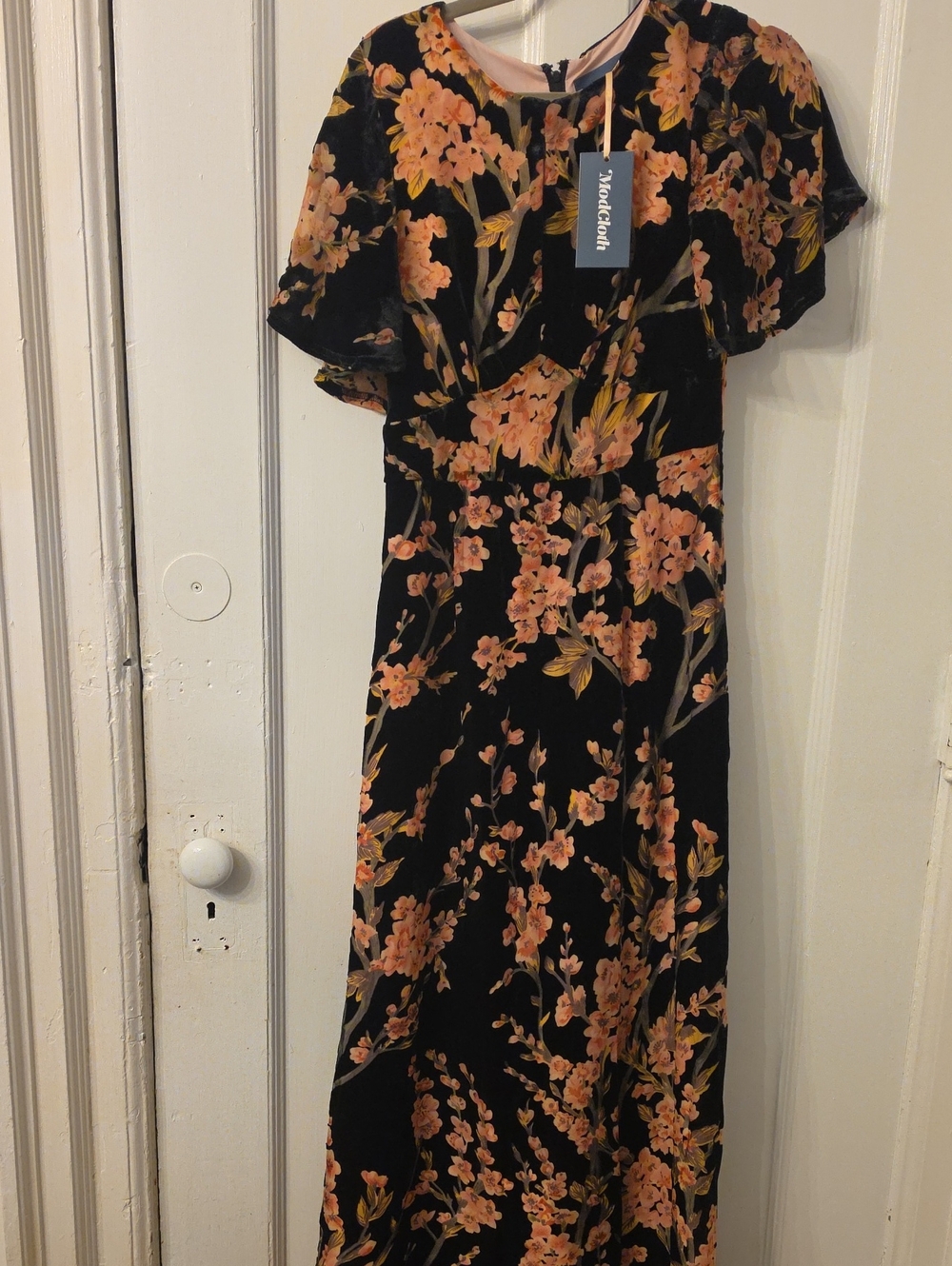 ModCloth Soiree Saunter Velvet Maxi Dress Black & Orange Medium Nwt